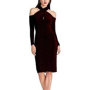 Rachel Roy Womens Dark Burgundy cold Shoulder Long Sleeve Midi Party Dress